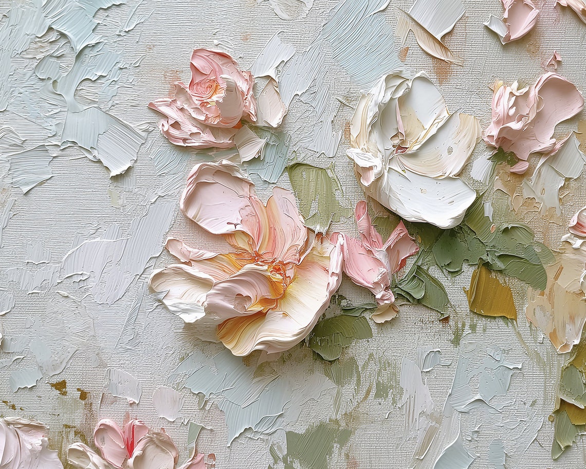 Blush Pink Peony Flowers Textured Impasto Frame TV Art Poster - Image 2
