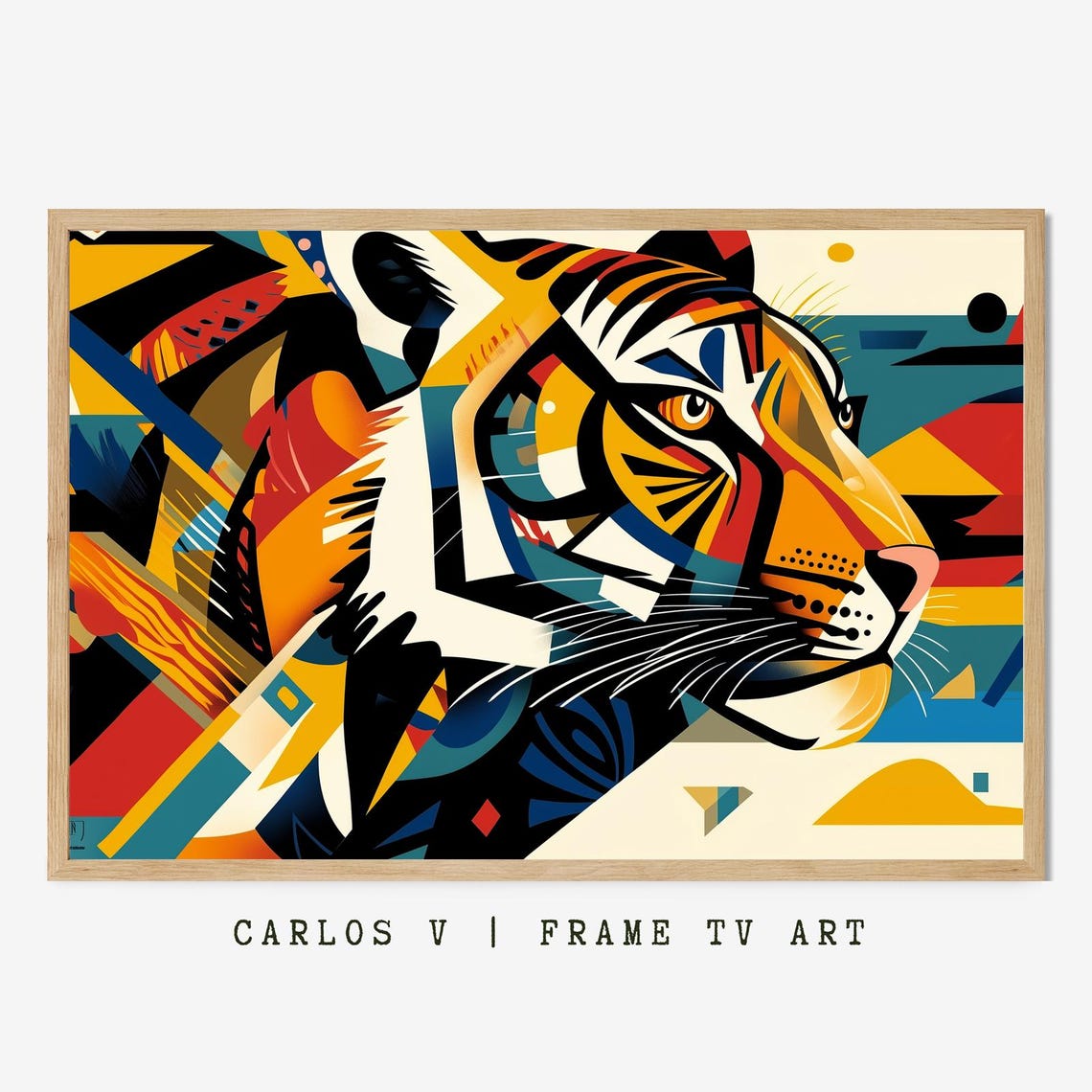 Colorful Geometric Tiger Profile Modern Abstract Wildlife Art Poster