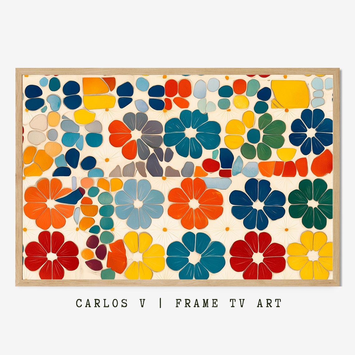 Colorful Retro Floral Mosaic Tiles Boho Flower Power Poster Art