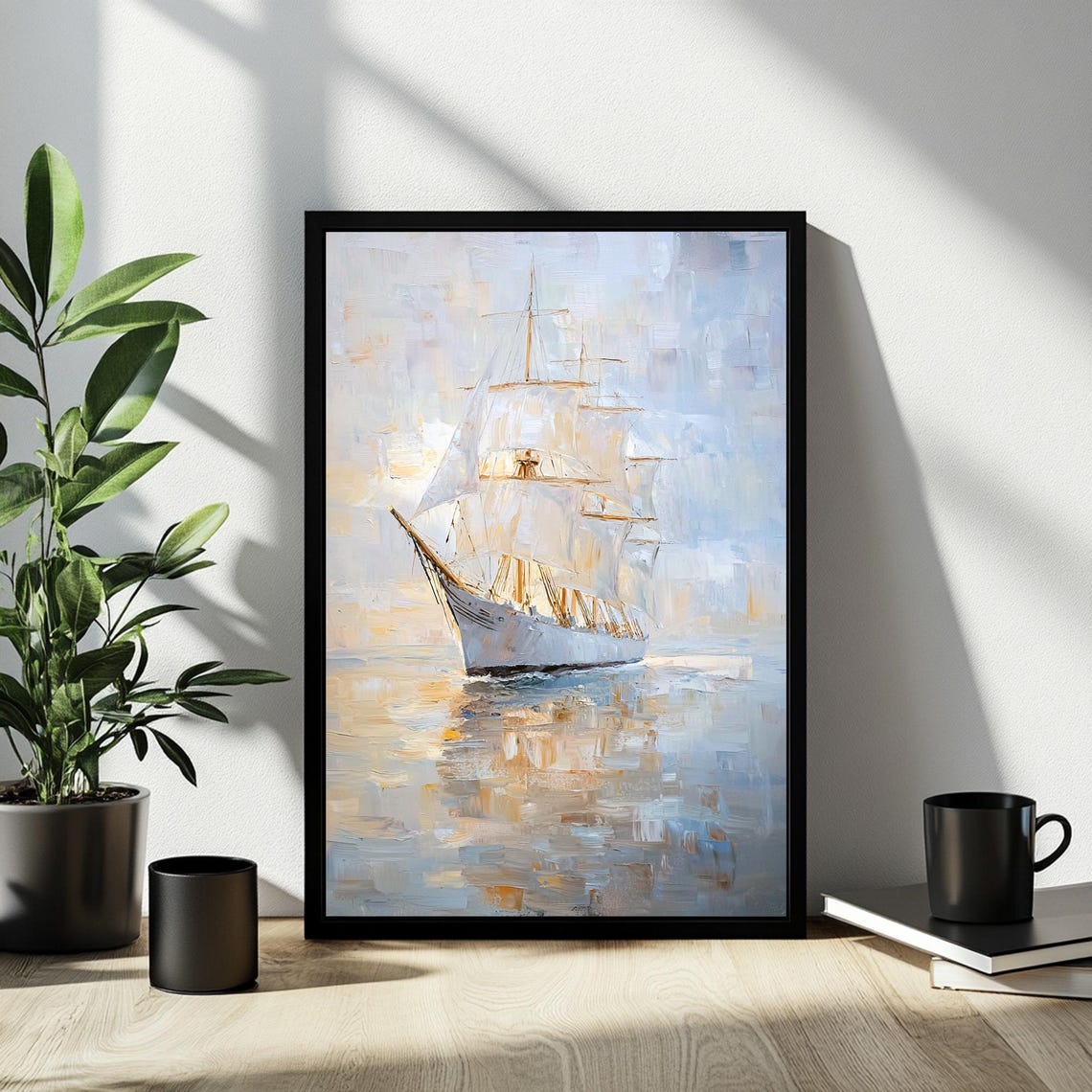 Muted Sailboat Print Vintage Nautical Painting Oil Painting Sign Neutral Seascape Print Wall Art Gift Idea - Image 4