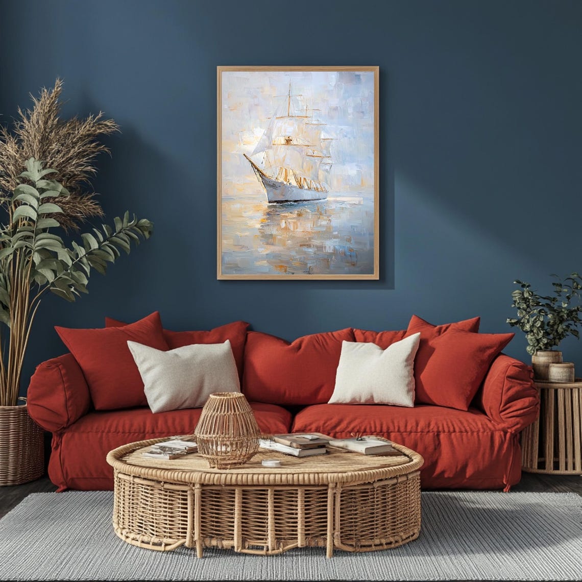 Muted Sailboat Print Vintage Nautical Painting Oil Painting Sign Neutral Seascape Print Wall Art Gift Idea - Image 3