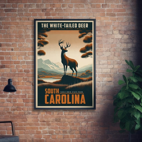 South Carolina State Animal Vintage Prints White Tailed Deer Print At Home Wall Art Art Nature Gift Poster
