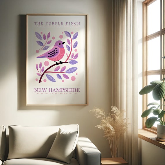 New Hampshire State Bird Print Purple Finch Print At Home Wall Art Art Print Instant Art Trendy Cute Posters