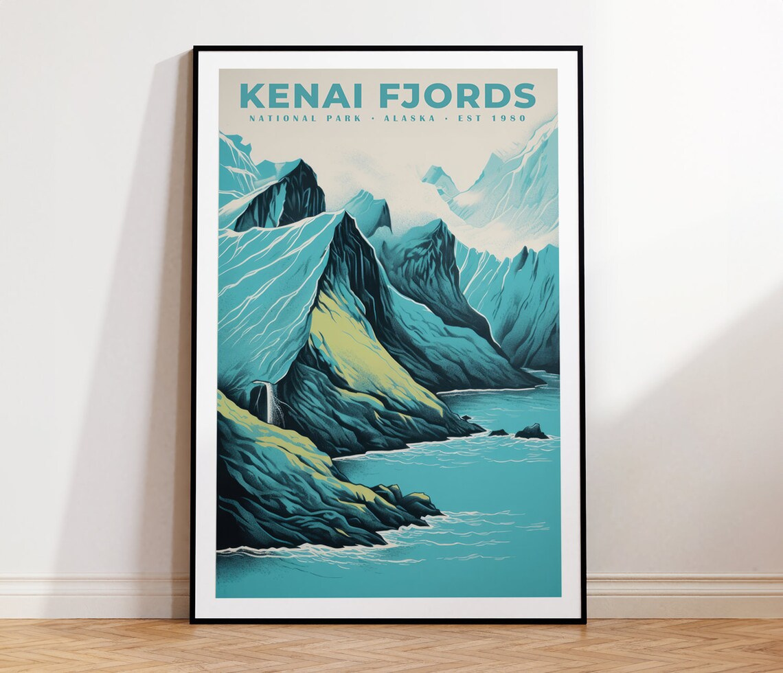 Kenai Fjords National Park Alaska Glacier Coast Retro Poster