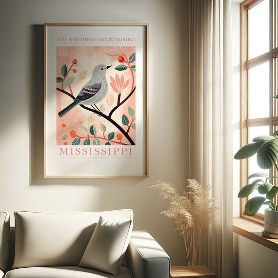 Mississippi State Bird Print Mockingbird Print At Home Wall Art Art Print Instant Art Trendy Cute Posters