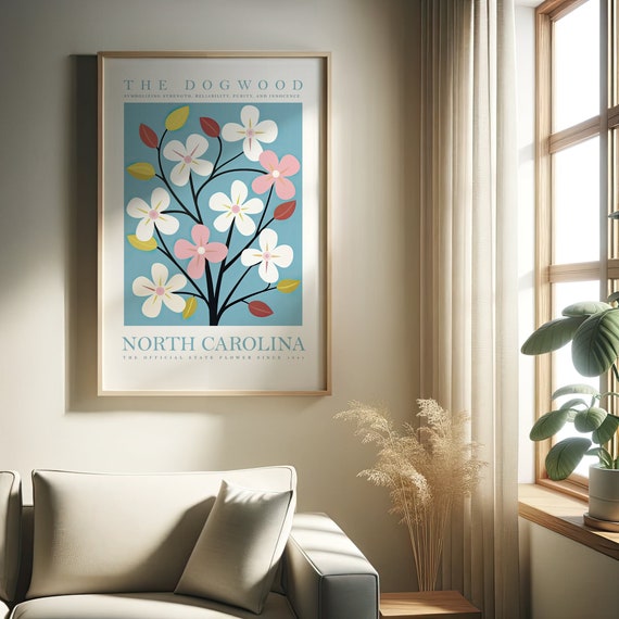 North Carolina Dogwood Flower Art Print, Botanical Poster