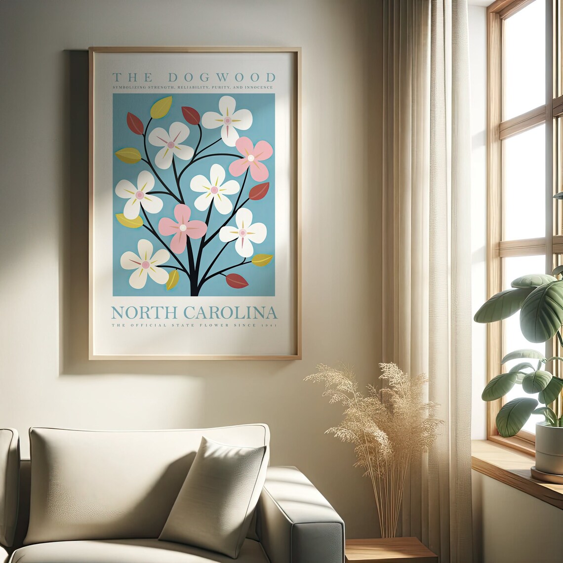 North Carolina Dogwood Flower Art Print, Botanical Poster