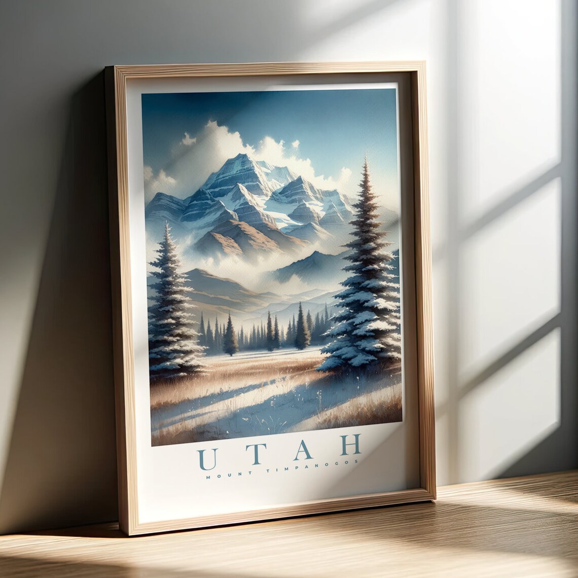 Utah Mount Timpanogos Watercolor Snowy Mountain Landscape Poster