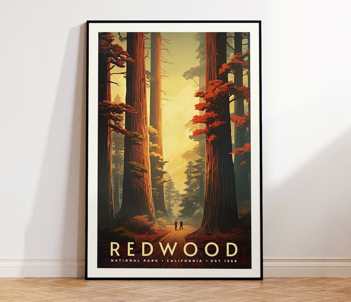 Redwood National Park Vintage Travel Poster, California
