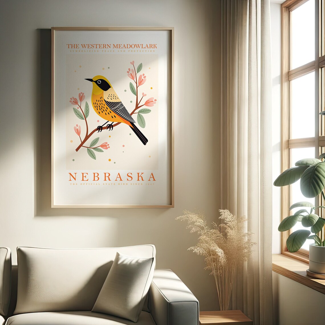 Nebraska State Bird Meadowlark Art Print, Cute Trendy