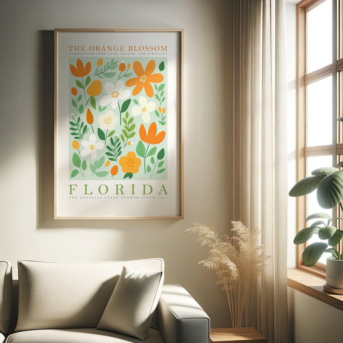 Florida Orange Blossom State Flower Modern Floral Art Poster