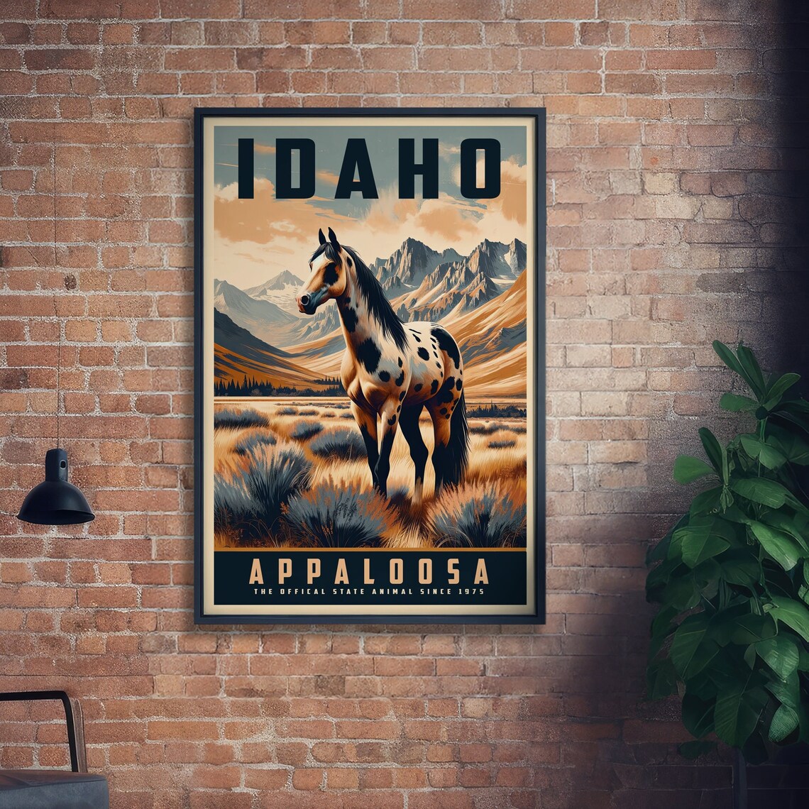 Idaho Appaloosa Horse Mountain Desert Vintage Wildlife Poster