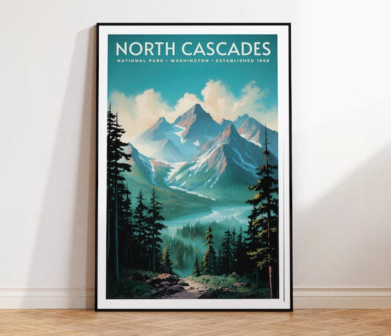 North Cascades National Park Washington Mountains Vintage Travel Poster