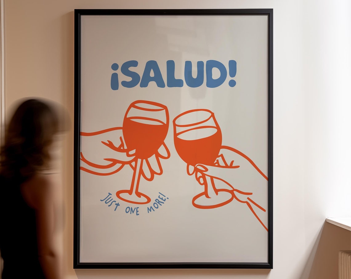 Salud Just One More Orange Wine Toast Cream Retro Kitchen Art Print - Image 3