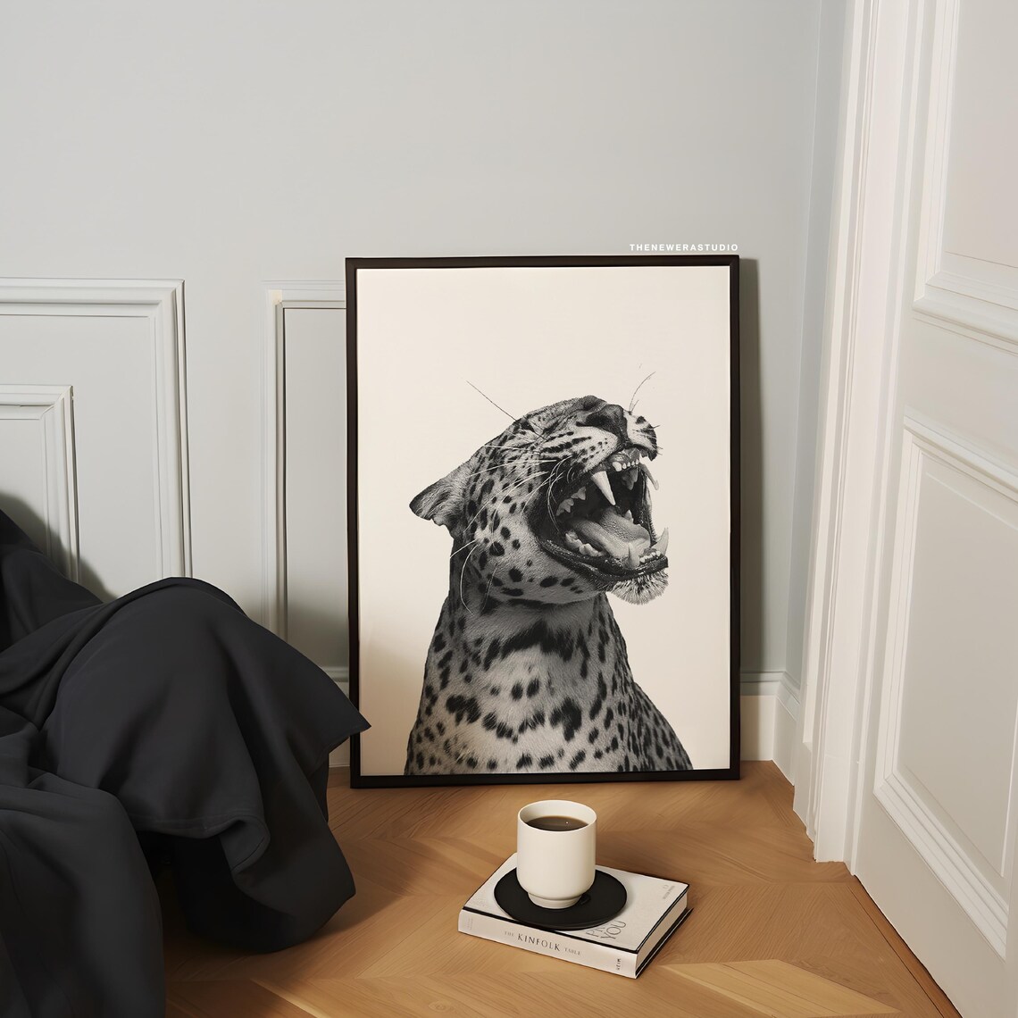 Black White Roaring Leopard Printed Poster The New Era Studio