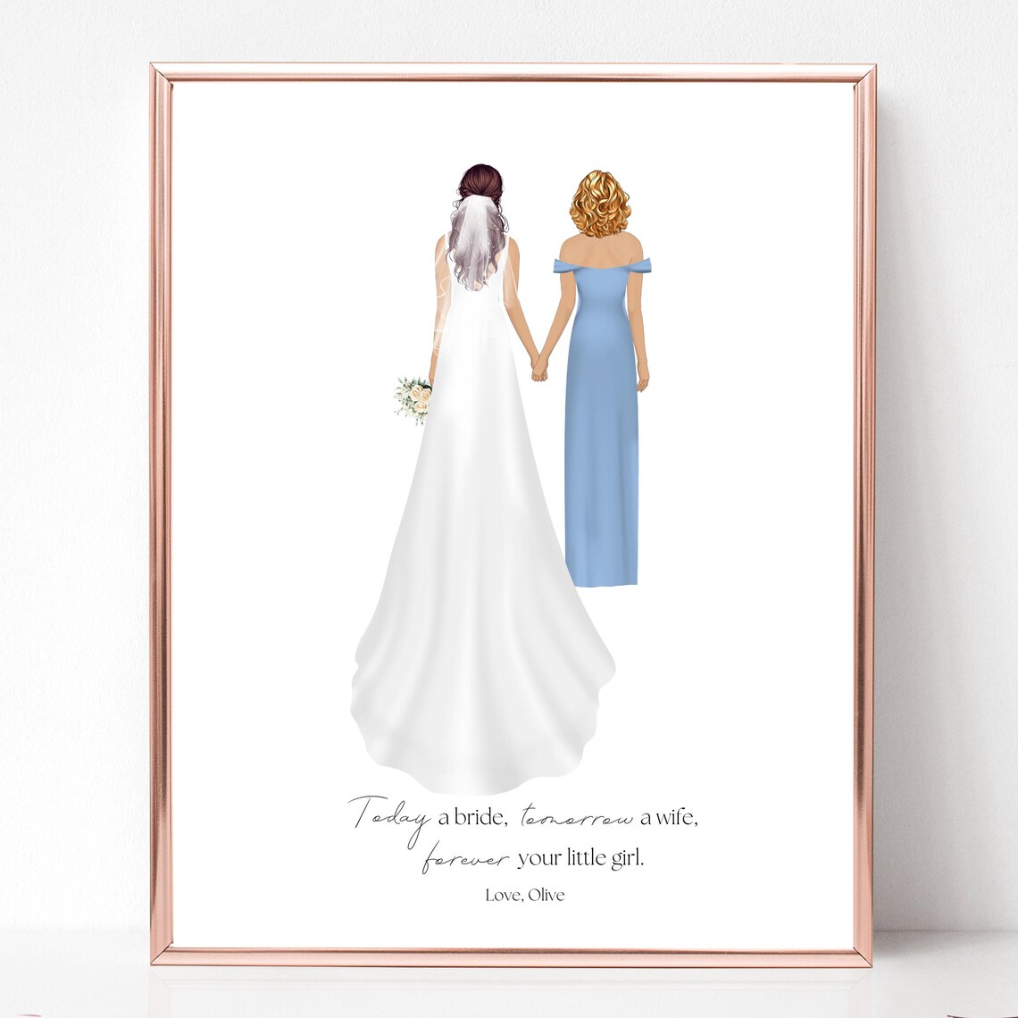 Bride and Mother Dusty Blue Gown Today a Bride Tomorrow a Wife Poem Print