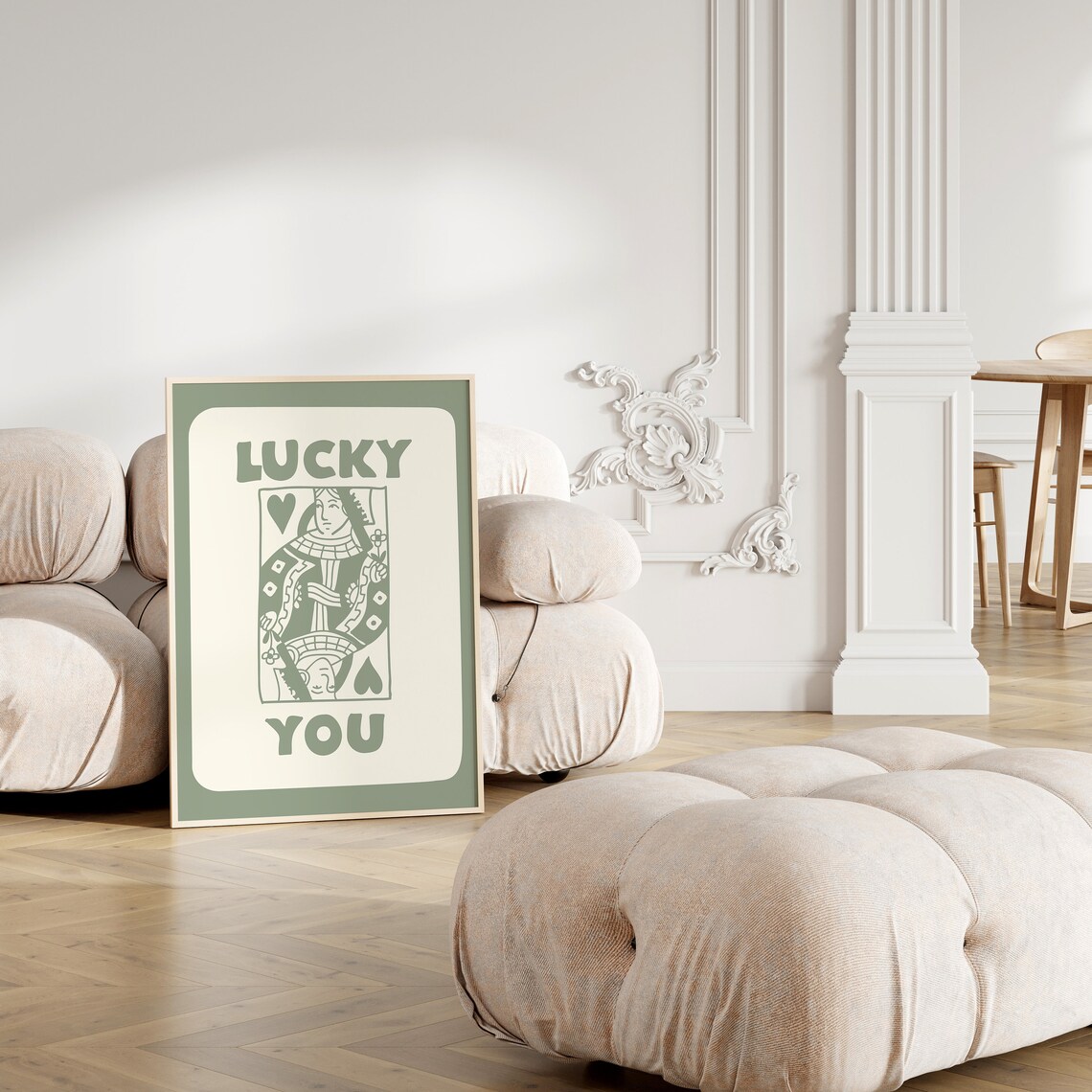 Lucky You Queen of Hearts Green Playing Card Illustration Poster - Image 3