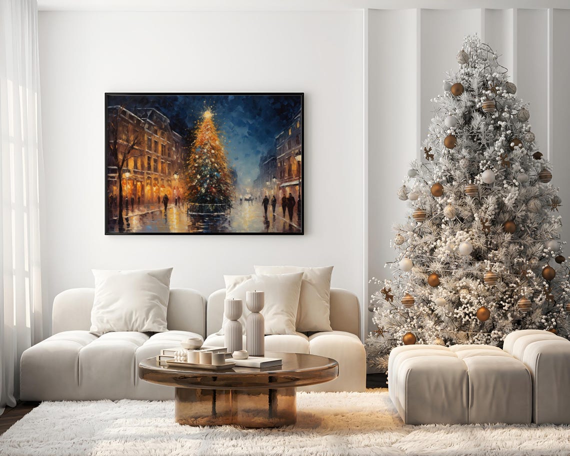 Impressionist Christmas Tree City Square Night Oil Painting Poster - Image 3