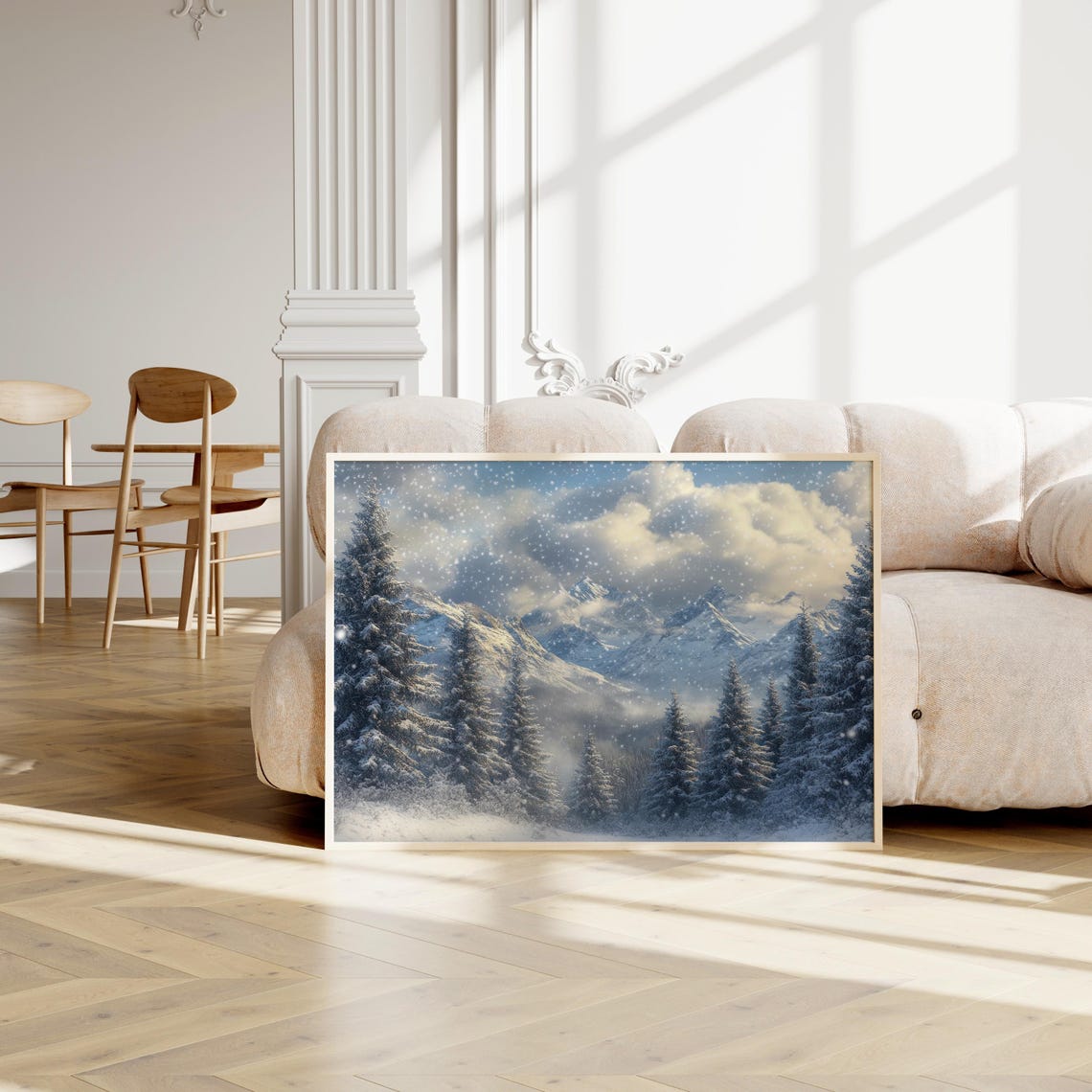 Snowy Winter Forest Mountains Falling Snow Scenic Landscape Poster - Image 3