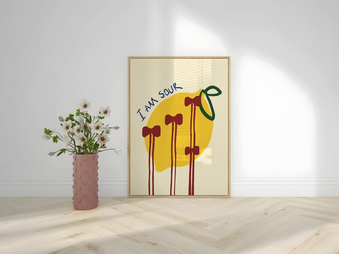 I Am Sour Lemon with Burgundy Bows Coquette Fruit Wall Poster - Image 2