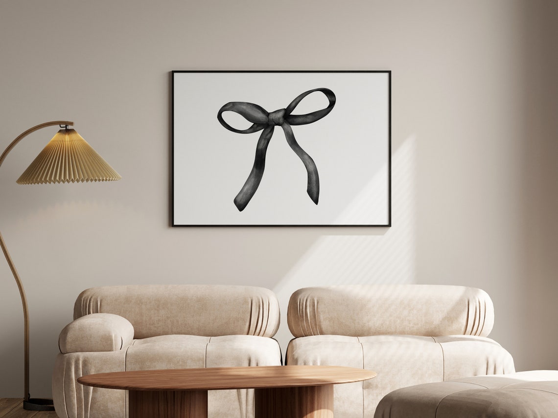 Elegant Black Ribbon Bow Horizontal Hand Drawn Watercolor Poster - Image 3