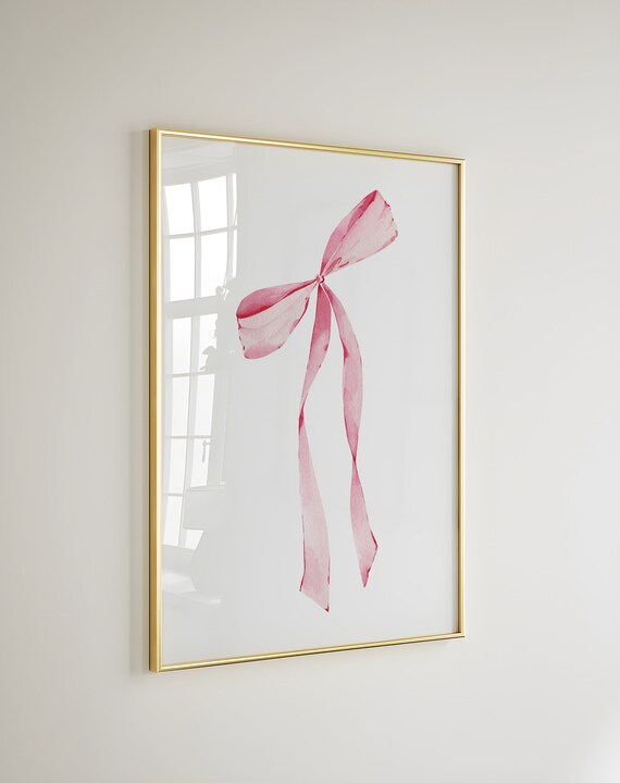 Delicate Pink Watercolor Bow Ribbon Coquette Girly Wall Decor Poster