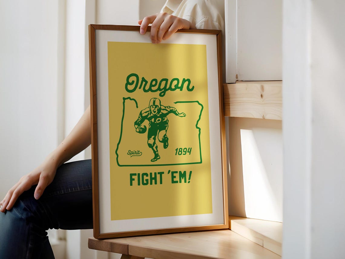 Retro Football Print Oregon Art Poster College Sports Team Wall Decor Football Gift For Sports Lover Wall Art Sports Dad Gift - Image 2