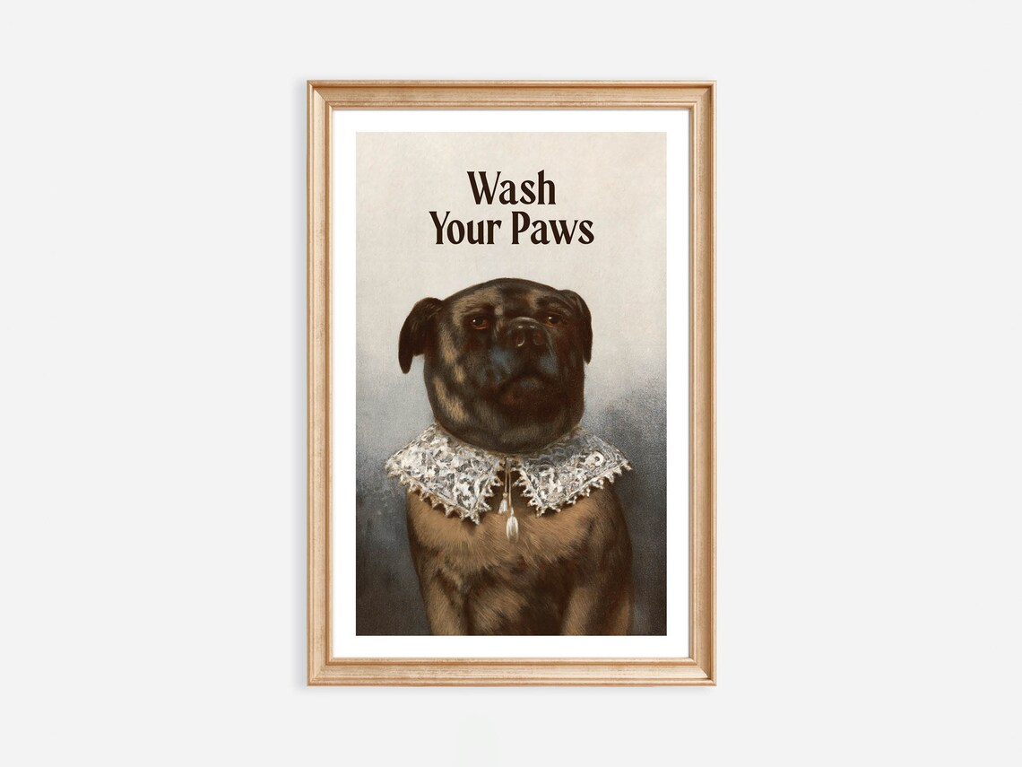 Funny Bathroom Dog Classical Painting Poster Print