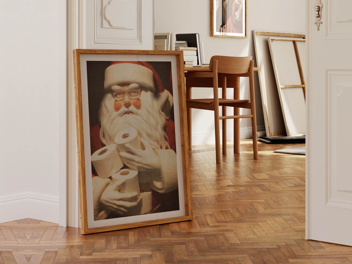 Santa Bathroom Art Funny Vintage Christmas Poster Print - Image 2