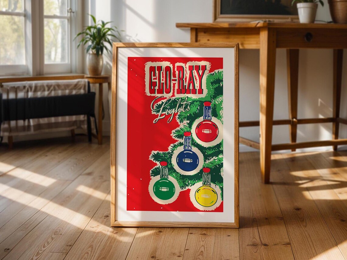Vintage Glo-Ray Christmas Lights Ad Retro Holiday Bulb Wall Poster - Image 4
