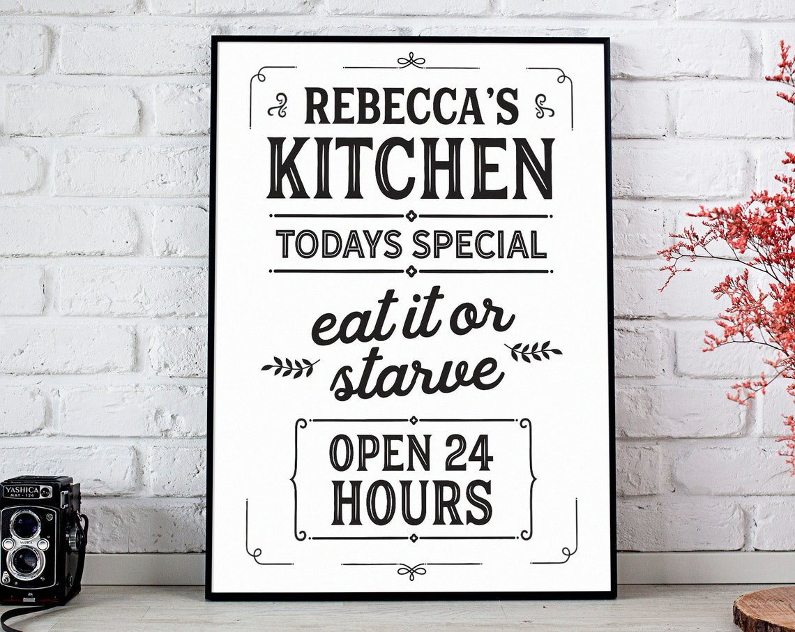 Rebecca's Kitchen Eat It or Starve Funny Personalized Sign Poster - Image 2