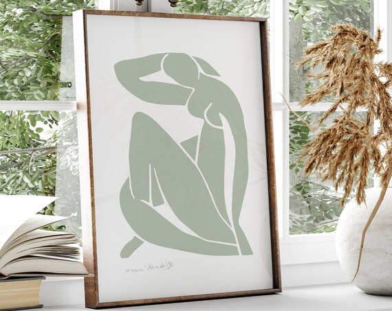 Matisse Print Matisse Woman Poster Sage Wall Art Sage Green Bathroom Postet Feminine Nude Wall Art Trendy Green