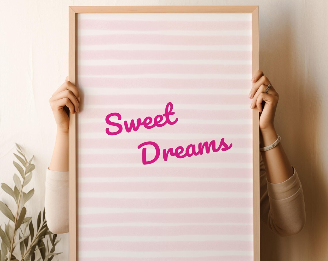 Sweet Dreams Pink Striped Nursery Coquette Bedroom Wall Art Gift