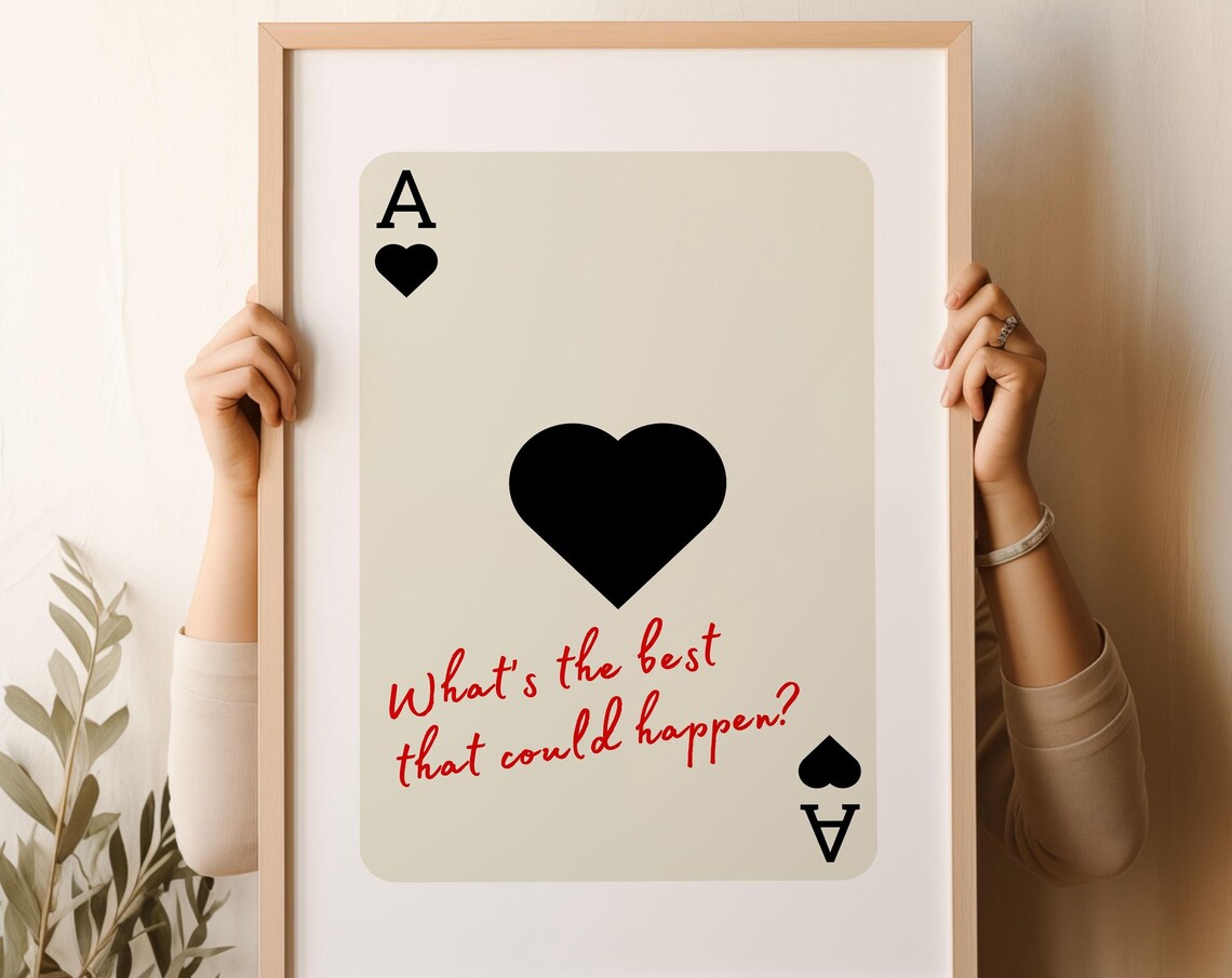 Whats The Best That Could Happen Quote Trendy Ace Of Hearts Print Poster Retro Wall Art Aesthetic Print Playing Card Poster Preppy Y2k Room