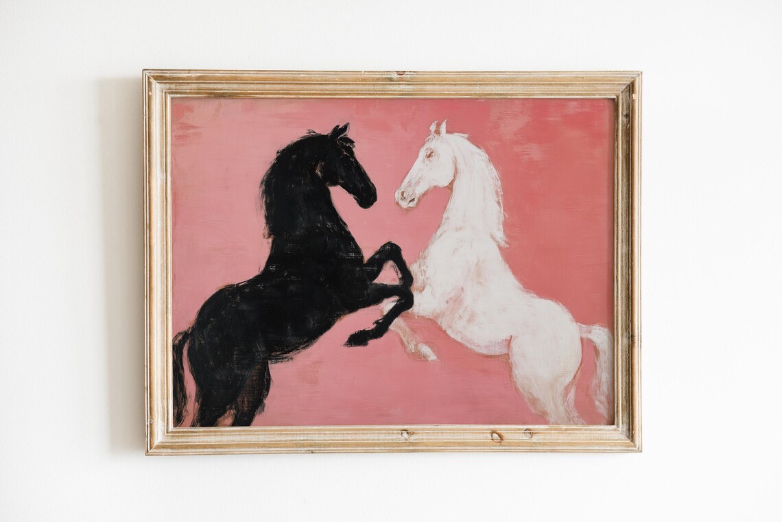 Black And White Horses, Bold Western Art Print