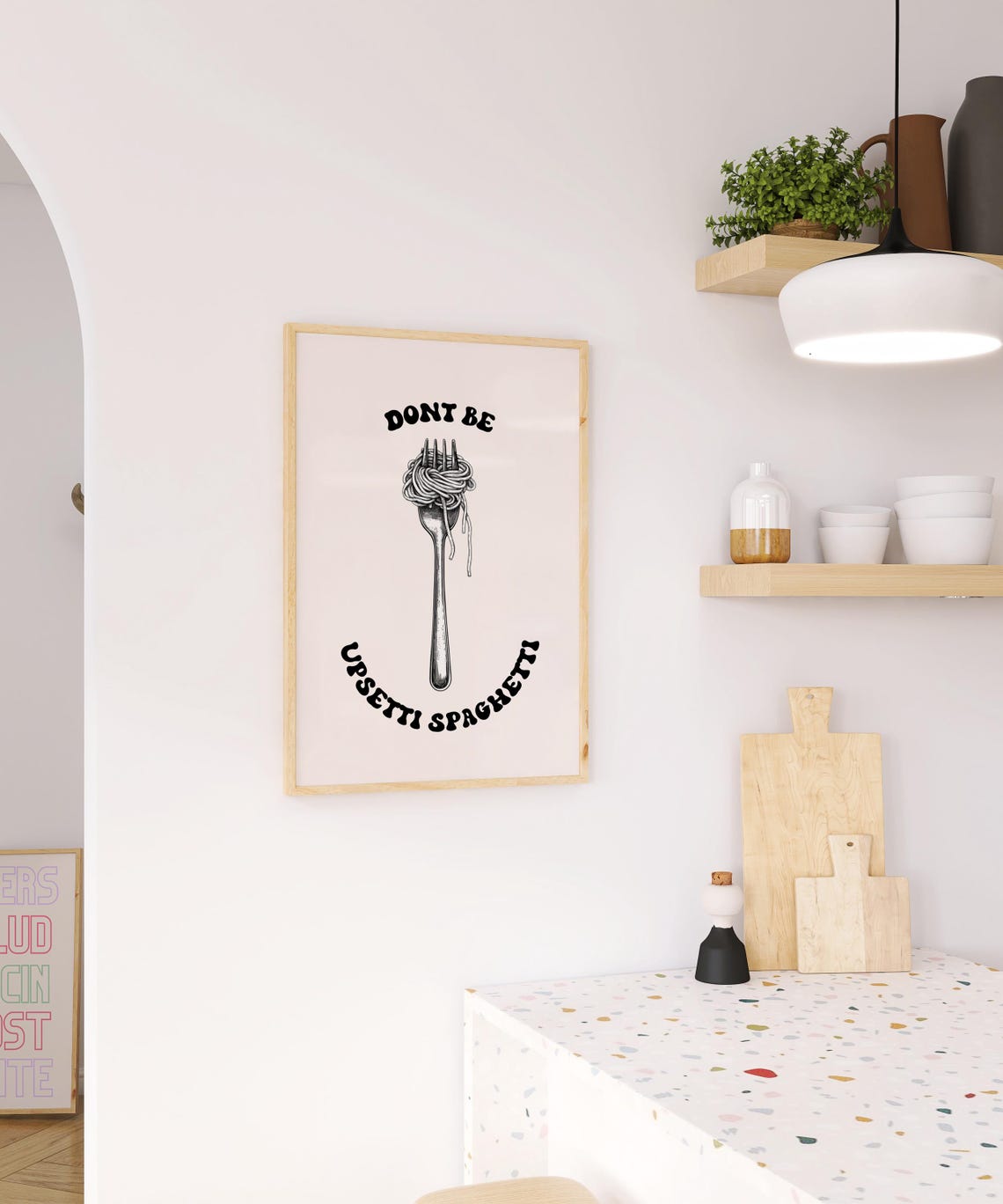 Dont Be Upsetti Spaghetti Pasta Fork Funny Kitchen Quote Poster - Image 3