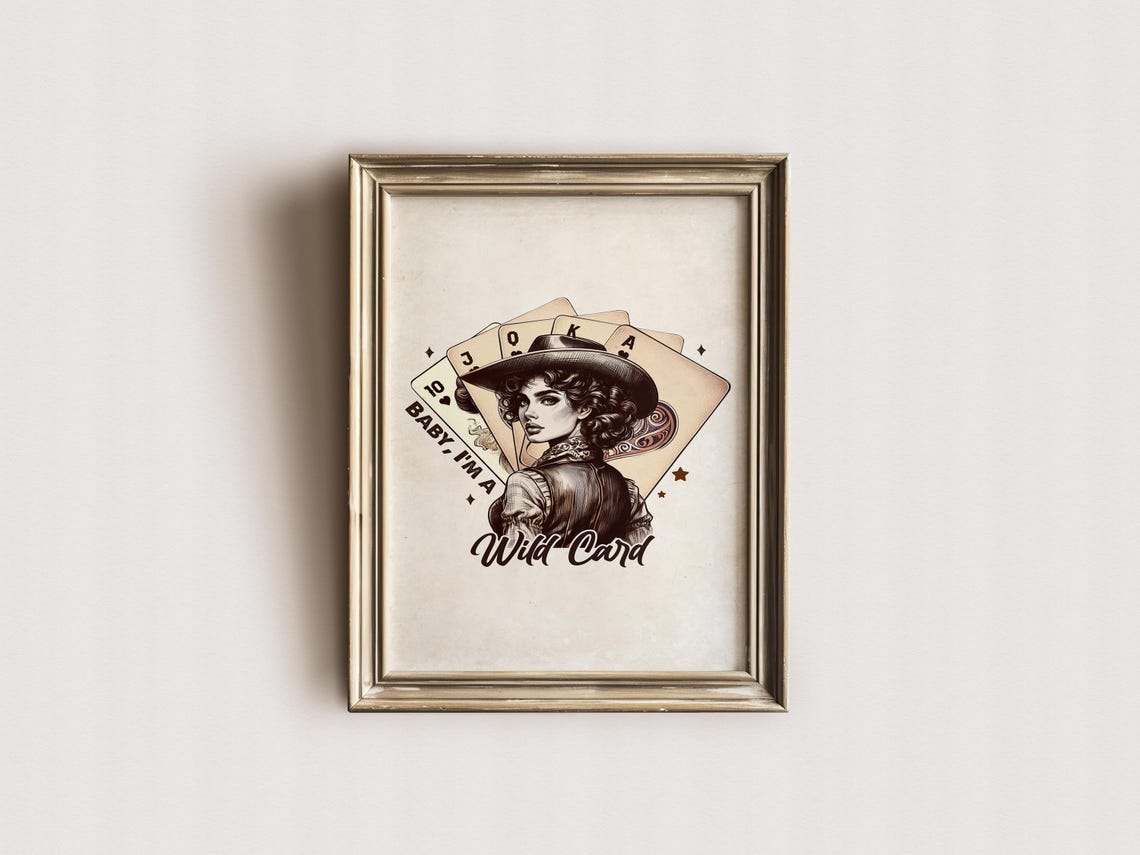 Trendy Retro Western Cowgirl Wall Art Baby Im A Wildcard Wall Poster Vintage Midwest Cowboy Wall Art Print Vintage Deck Of Cards Decor - Image 3