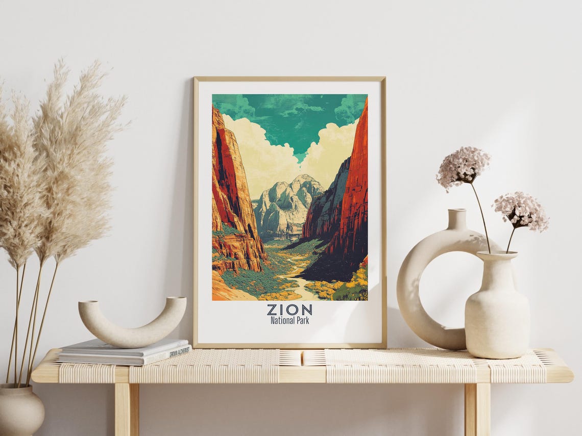 Zion National Park Utah Red Rock Canyon River Valley Sunset Poster - Image 3