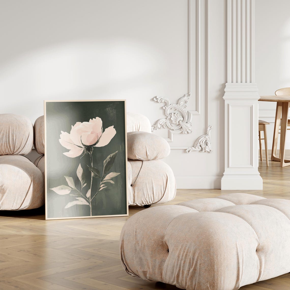 Blush Pink Peony Single Bloom Moody Dark Botanical Floral Wall Art - Image 3
