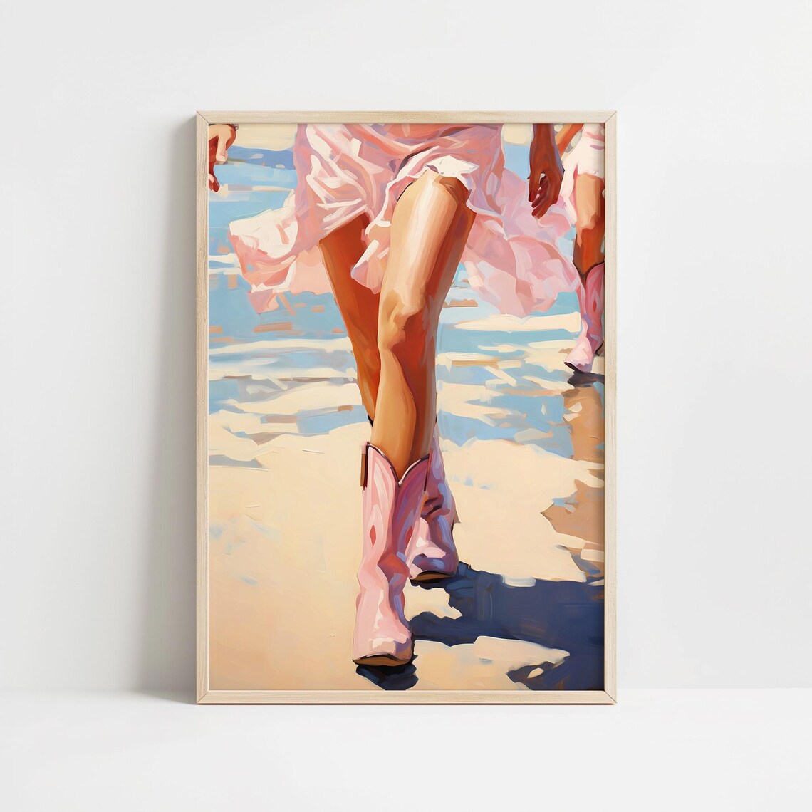 Pink Cowboy Boots Beach Walk Coastal Cowgirl Style Art Poster