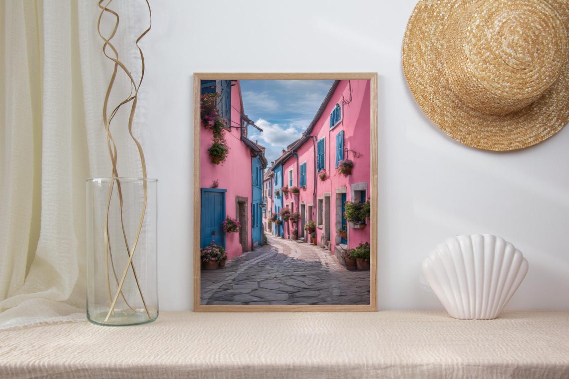 European Streets Travel Wall Art Pink And Blue Girly Aesthetic Art Poster Travel Art Home Office Living Room Bedroom Dining Room Decor - Image 3
