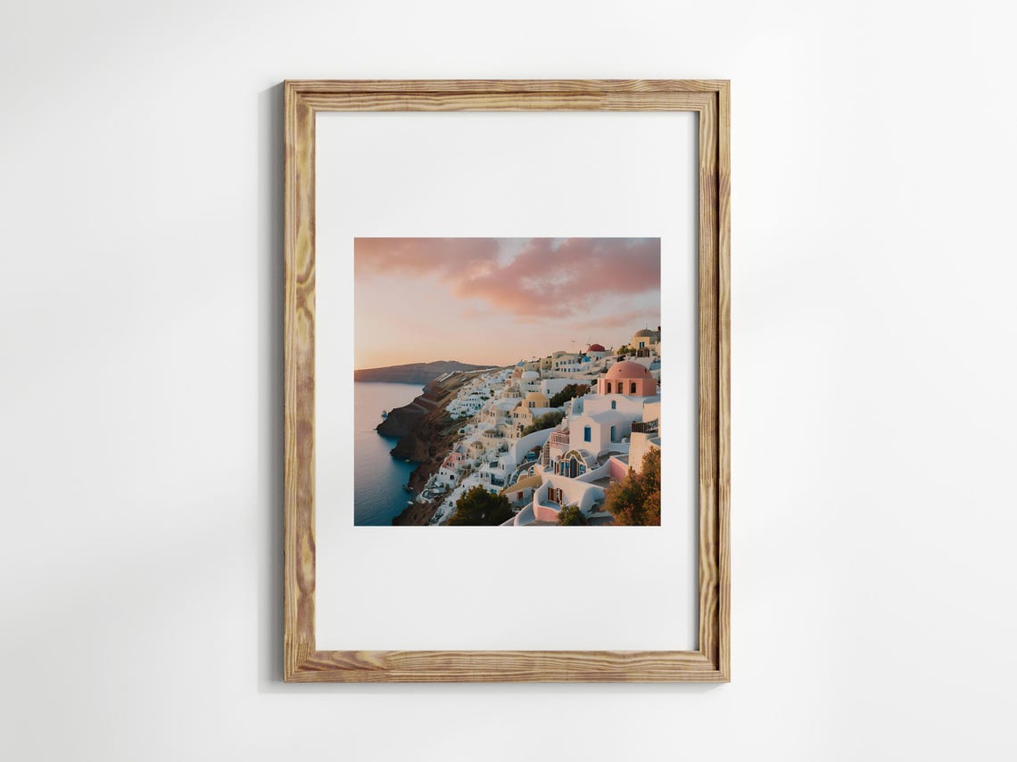Santorini Blue Dome Church Golden Sunset Minimalist Square Print - Image 3