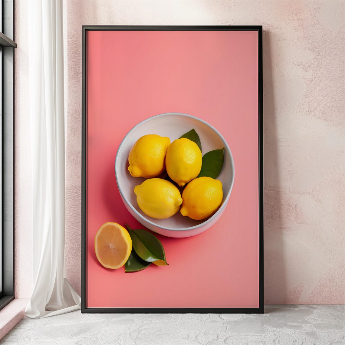 Bowl Of Lemons On Pink Modern Kitchen Fruit Photography Wall Art - Image 2