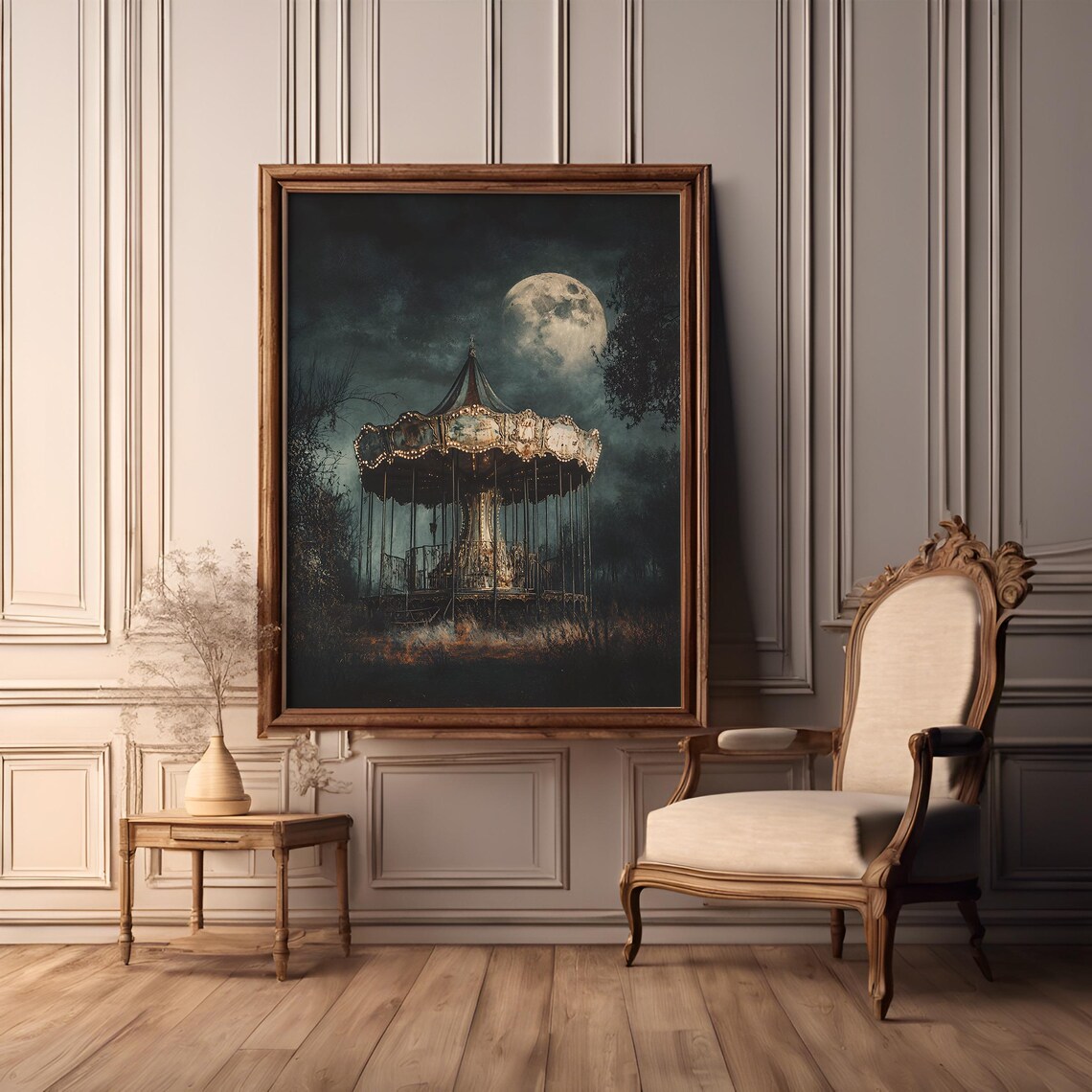 Moody Dark Academia Abandoned Carousel Art Print - Image 2