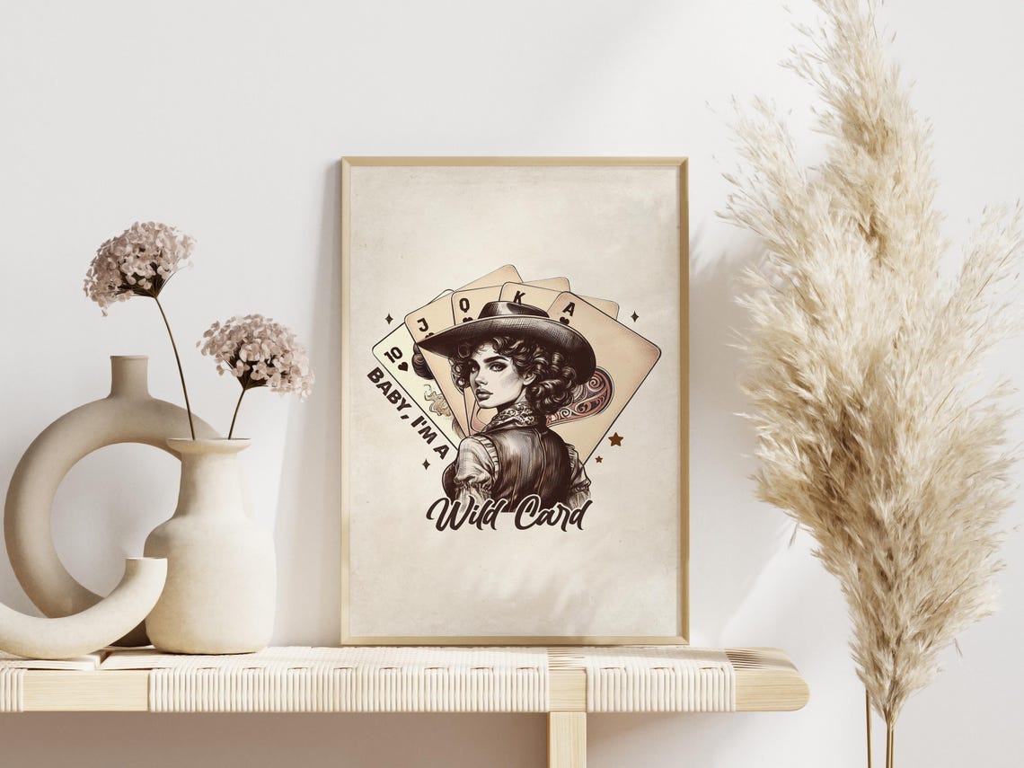 Trendy Retro Western Cowgirl Wall Art Baby Im A Wildcard Wall Poster Vintage Midwest Cowboy Wall Art Print Vintage Deck Of Cards Decor - Image 2