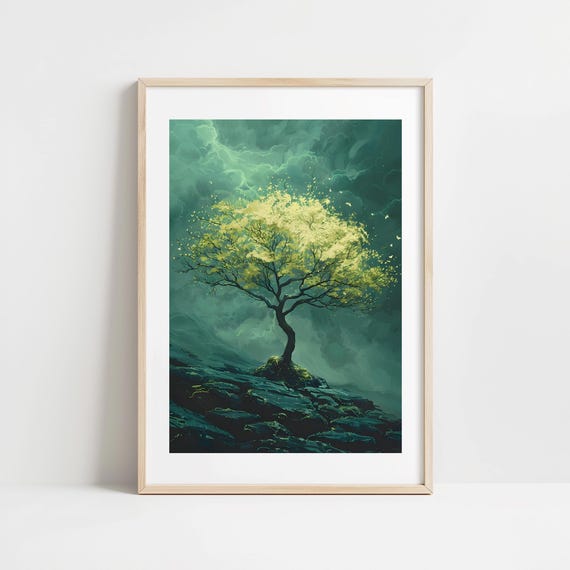 Enchanting Golden Yellow Tree Art Print Nature Inspired Wall Art Poster Mystical Wall Art Living Room Print Dining Room Decor