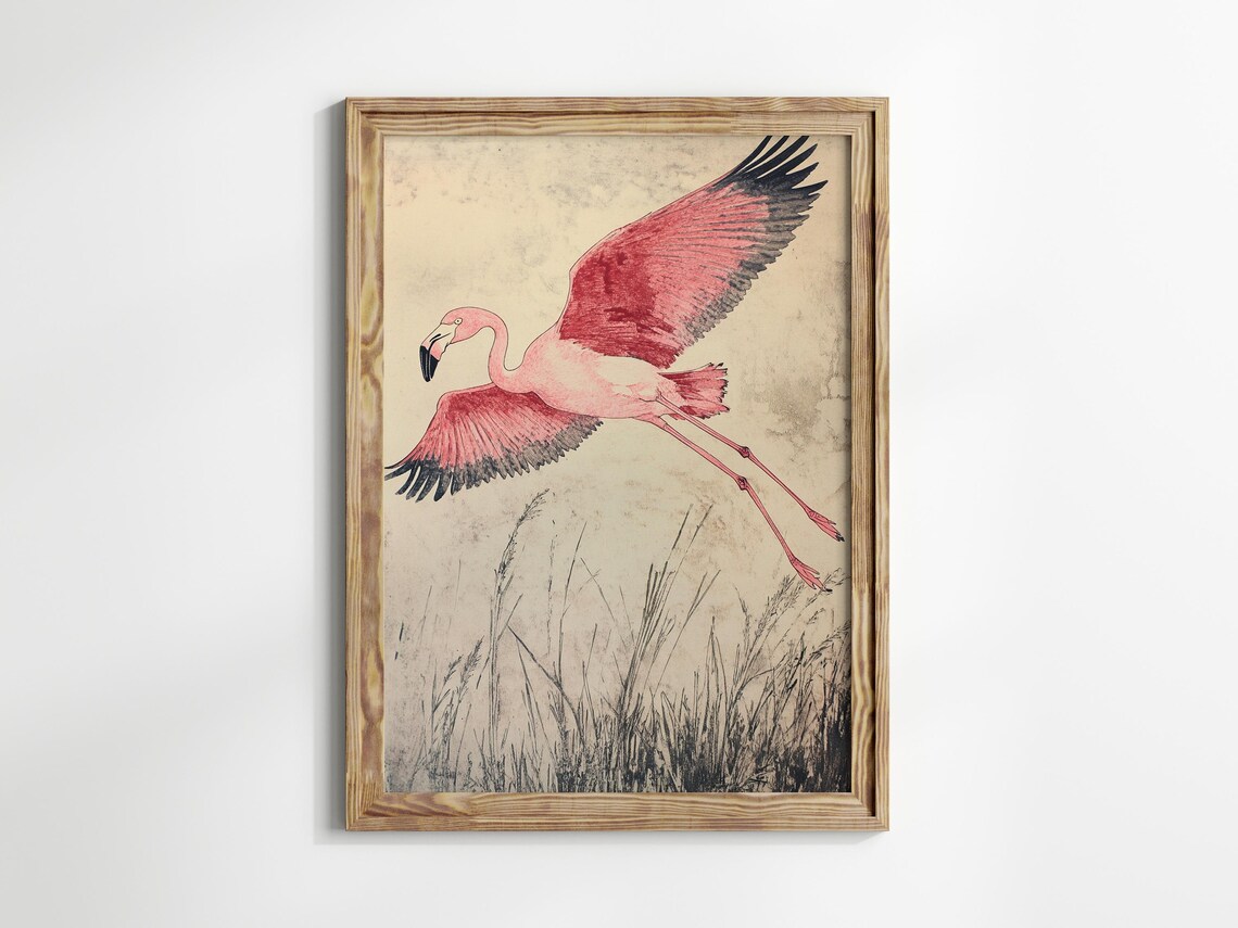 Japandi Flamingo Bird Painting, Minimalist Wall Art - Image 2