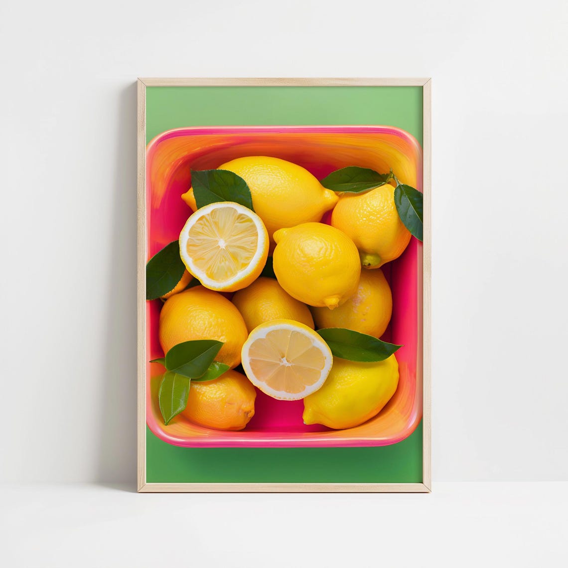 Bowl Of Lemons Hot Pink Dish Vibrant Kitchen Pop Art Decor Poster