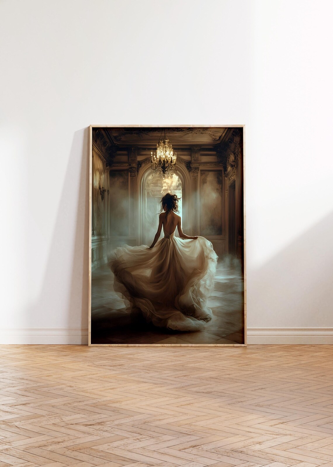 Victorian Ballroom Woman Flowing Gown Moody Vintage Art Print - Image 2