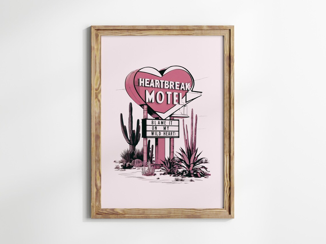 Heartbreak Motel Pink Heart Sign Retro Desert Cowgirl Poster - Image 2